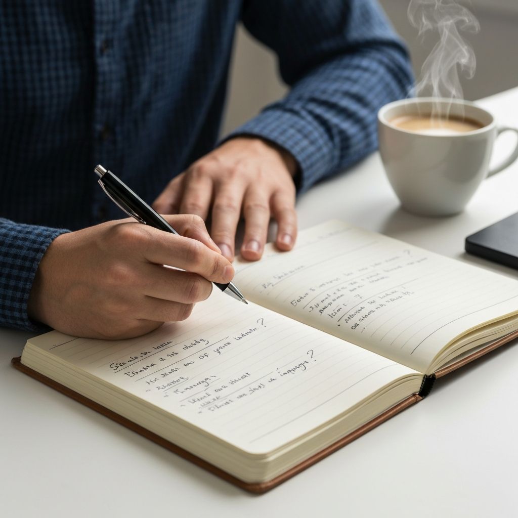 Блокнот с аналитическими вопросами и заметками